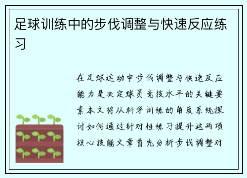 足球训练中的步伐调整与快速反应练习