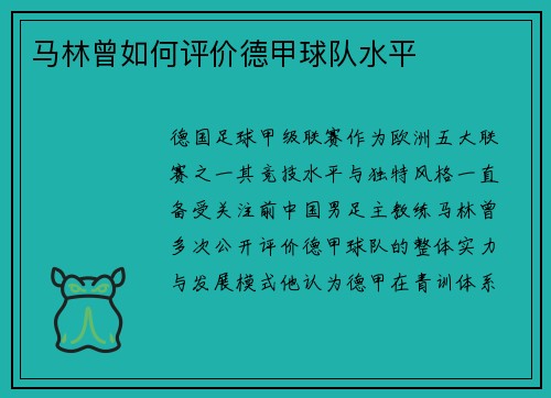 马林曾如何评价德甲球队水平